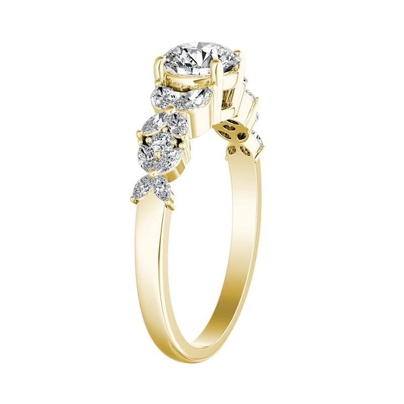 Auriya 14k Gold Floral Vintage 3ct Moissanite and 1/3ctw Diamond Engagement Ring