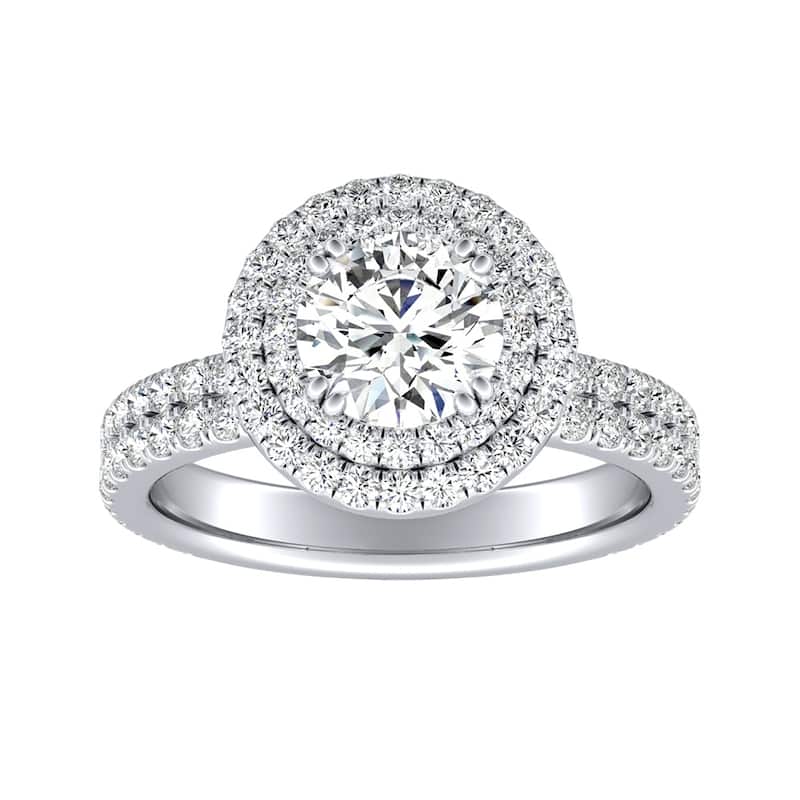 Auriya 14k Gold 1 1/2ct Moissanite Double Halo Diamond Engagement Ring 9/10ctw