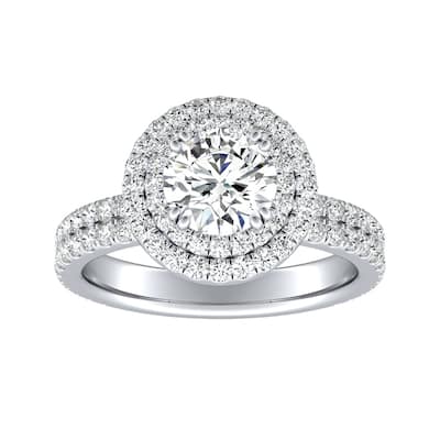 Auriya 14k Gold 1 1/2ct Moissanite Double Halo Diamond Engagement Ring 9/10ctw