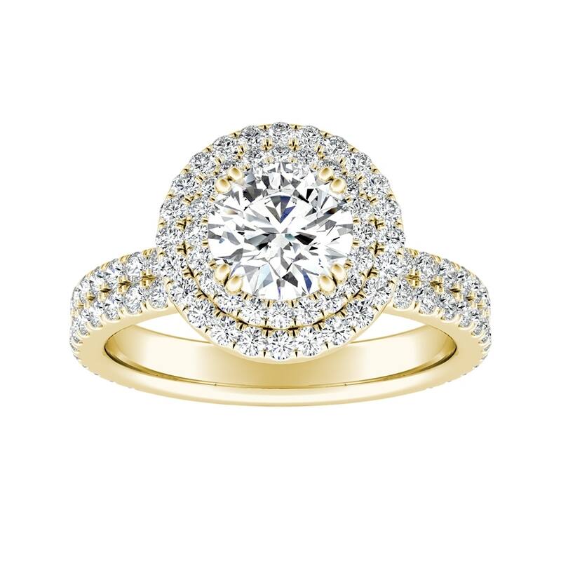 Auriya 14k Gold 1 1/2ct Moissanite Double Halo Diamond Engagement Ring 9/10ctw