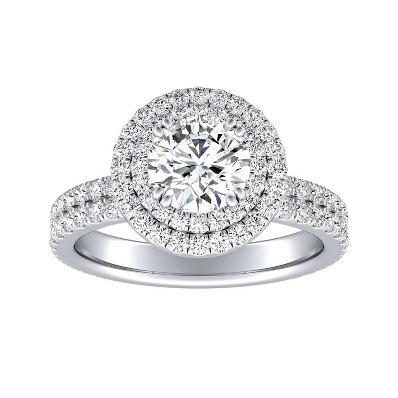 Auriya 14k Gold 3/4ct Moissanite Double Halo Diamond Engagement Ring 9/10ctw