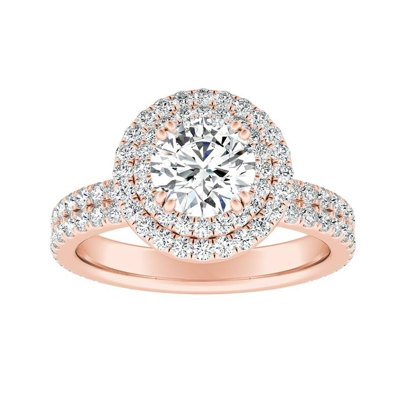 Auriya 14k Gold 3/4ct Moissanite Double Halo Diamond Engagement Ring 9/10ctw