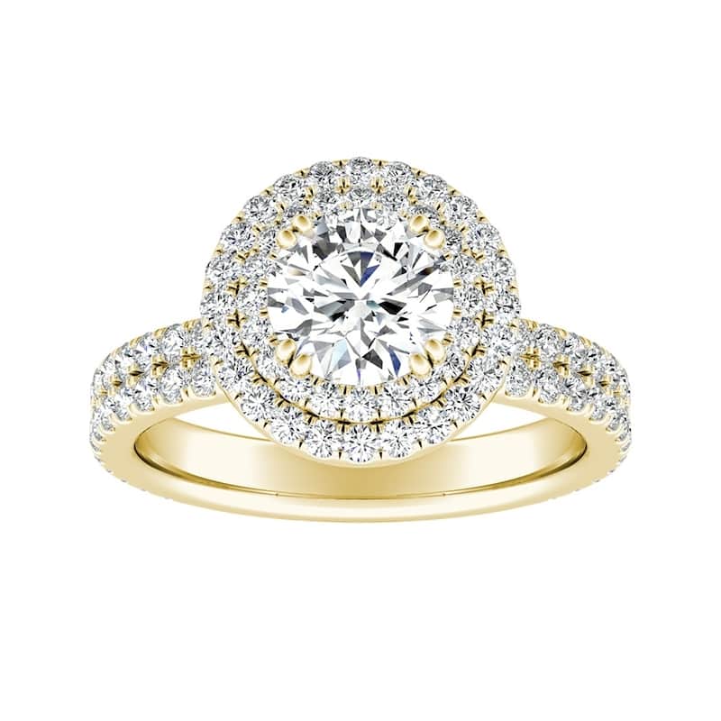 Auriya 14k Gold 3ct Moissanite Double Halo Diamond Engagement Ring 9/10ctw