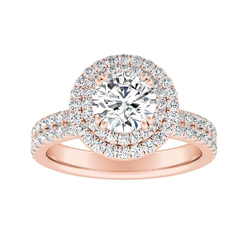Auriya 14k Gold 3ct Moissanite Double Halo Diamond Engagement Ring 9/10ctw