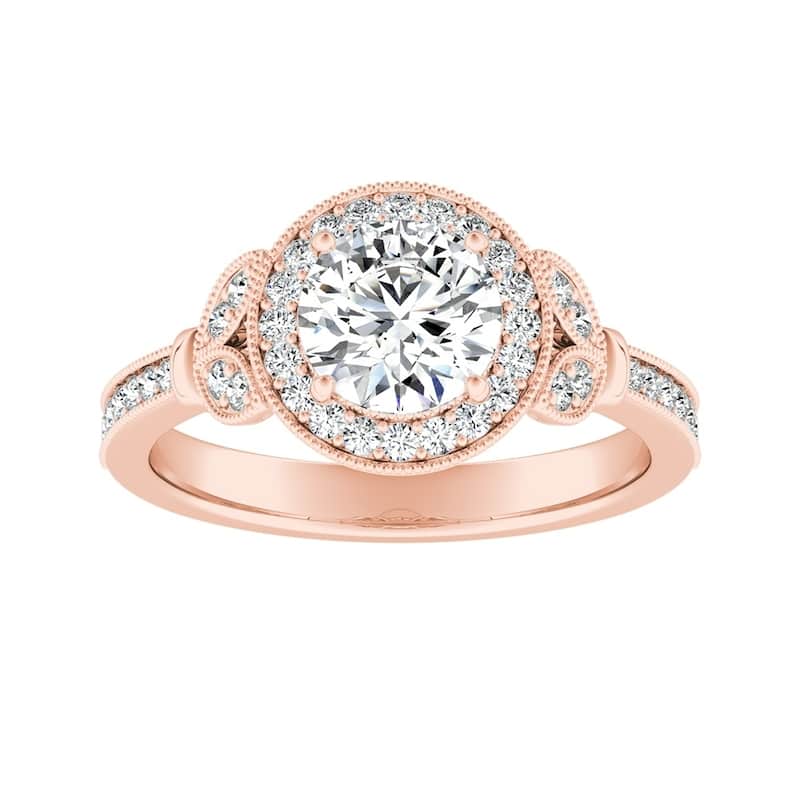 Auriya 14k Gold Vintage Floret 2 1/2ct Moissanite and 1/4ctw Halo Diamond Engagement Ring