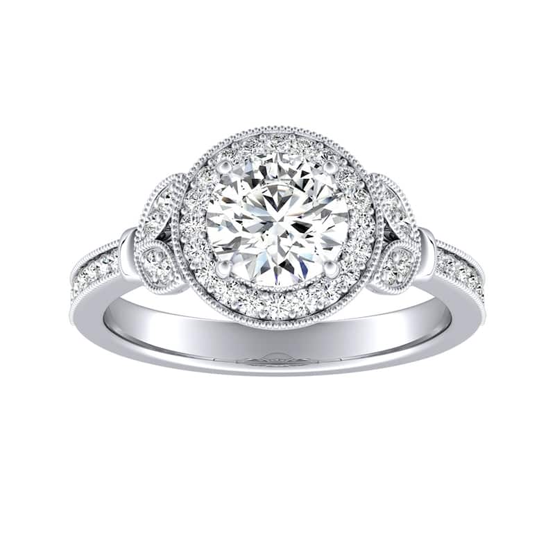 Auriya 14k Gold Vintage Floret 2 1/2ct Moissanite and 1/4ctw Halo Diamond Engagement Ring