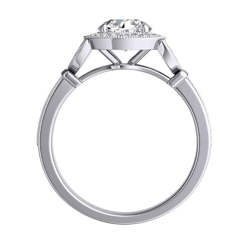 Auriya Vintage Floret 1 1/2ct Moissanite and 1/4ctw Halo Diamond Engagement Ring 14k Gold