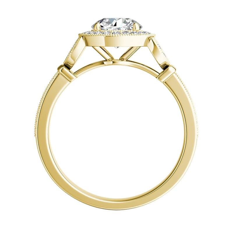 Auriya Vintage Floret 1 1/2ct Moissanite and 1/4ctw Halo Diamond Engagement Ring 14k Gold
