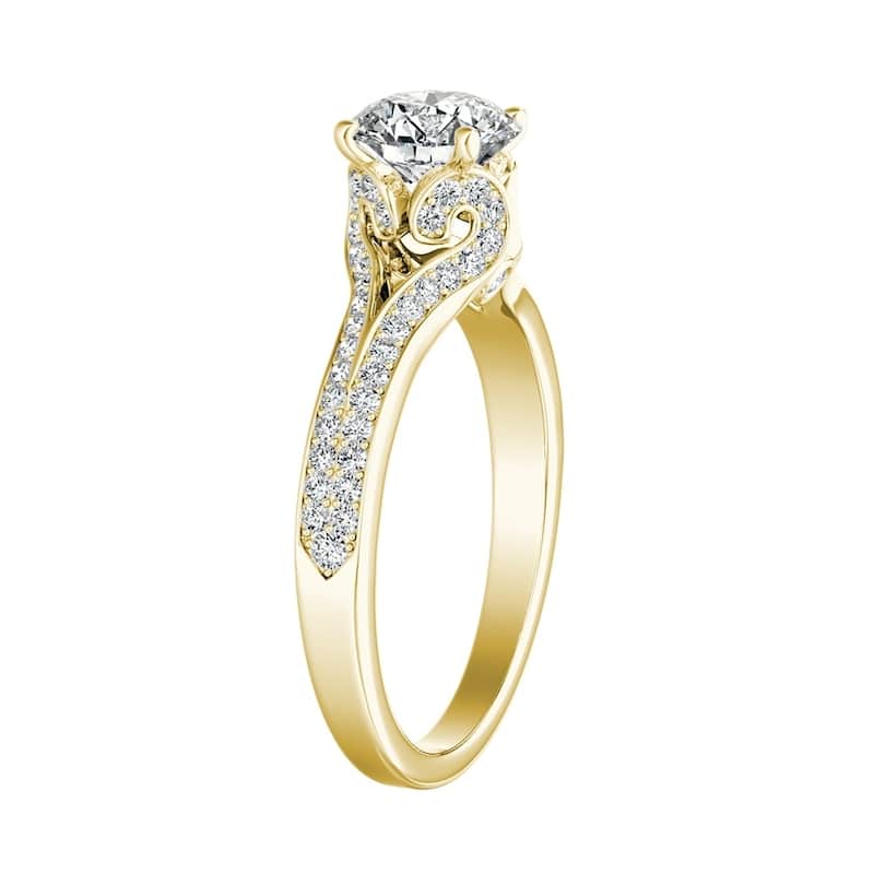 Auriya Round 1/2ct Moissanite and 1/3ctw Diamond Engagement Ring 14k Gold