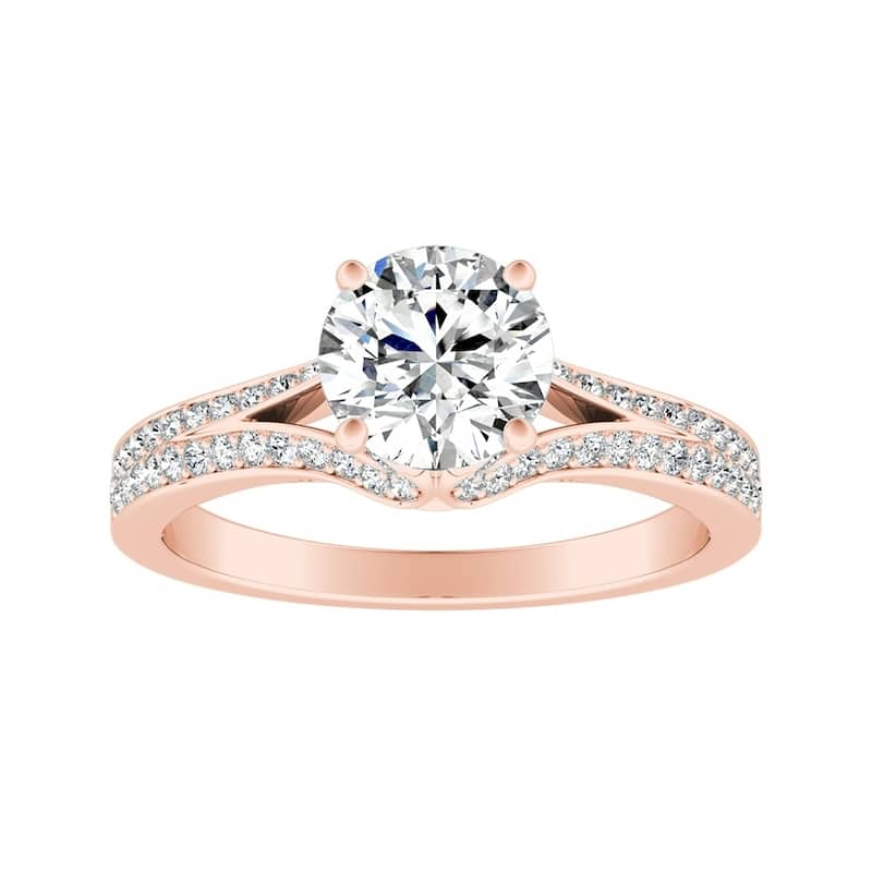 Auriya Round 1/2ct Moissanite and 1/3ctw Diamond Engagement Ring 14k Gold