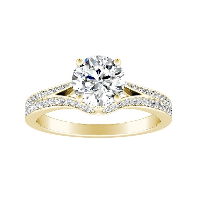 Auriya Round 1/2ct Moissanite and 1/3ctw Diamond Engagement Ring 14k Gold