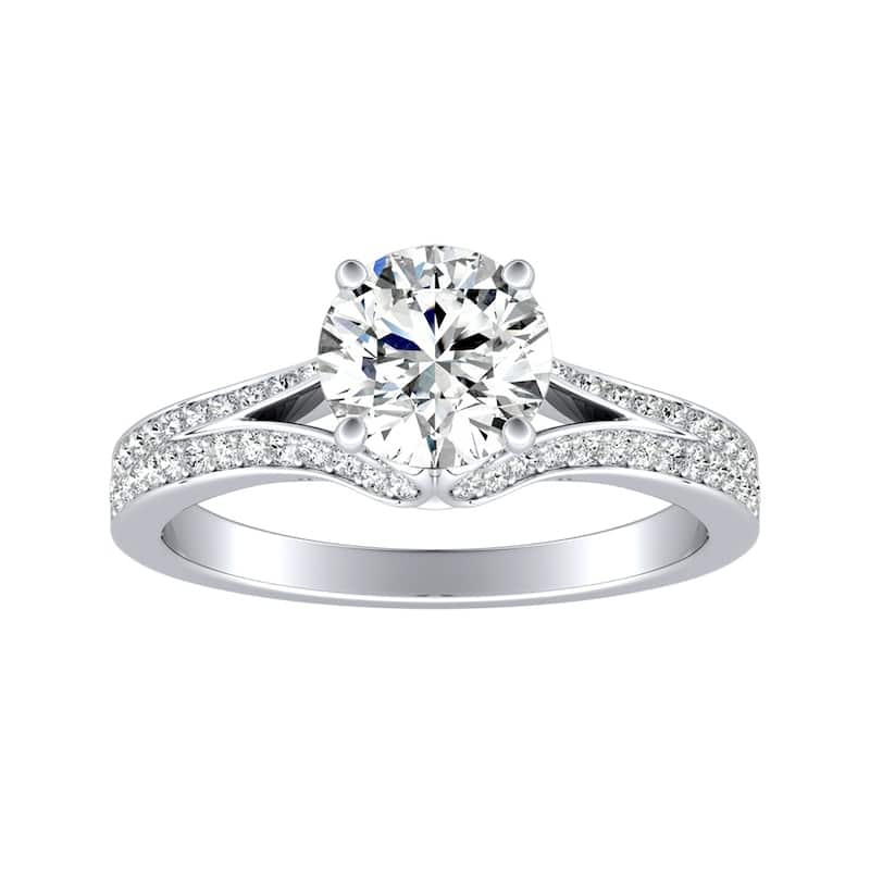 Auriya Round 1/2ct Moissanite and 1/3ctw Diamond Engagement Ring 14k Gold