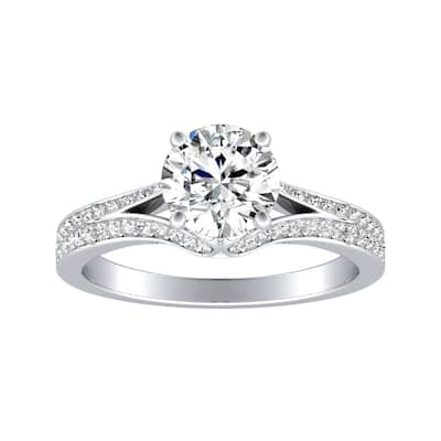Auriya 14k Gold Round 4ct Moissanite and 1/3ctw Diamond Engagement Ring