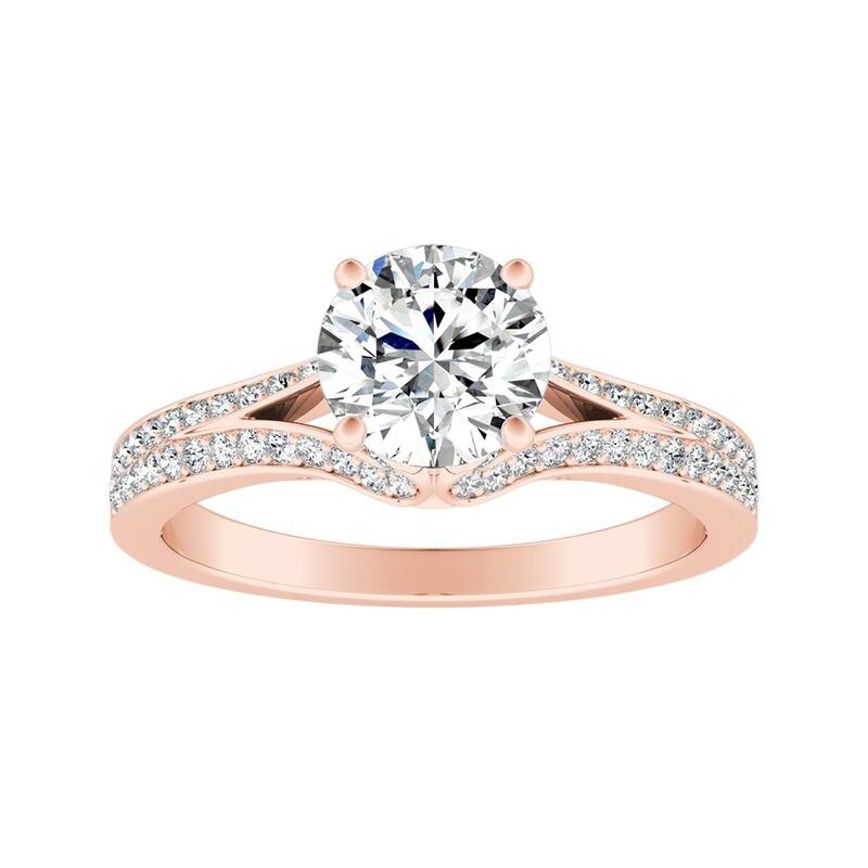 Auriya 14k Gold Round 4ct Moissanite and 1/3ctw Diamond Engagement Ring