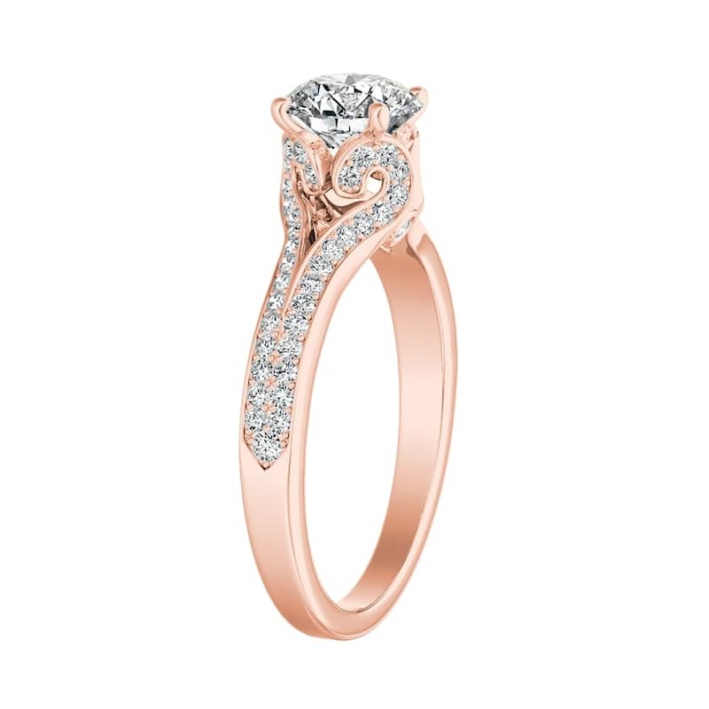 Auriya 14k Gold Round 4ct Moissanite and 1/3ctw Diamond Engagement Ring