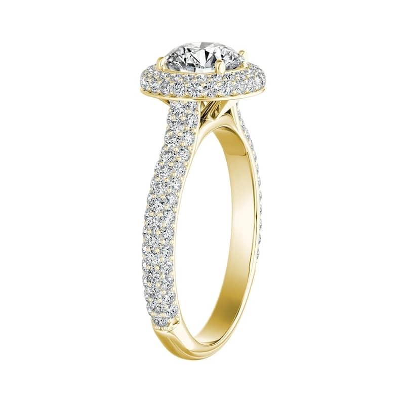 Auriya 14k Gold Double Edged 4ct Moissanite and 3/4ctw Pave Halo Diamond Engagement Ring
