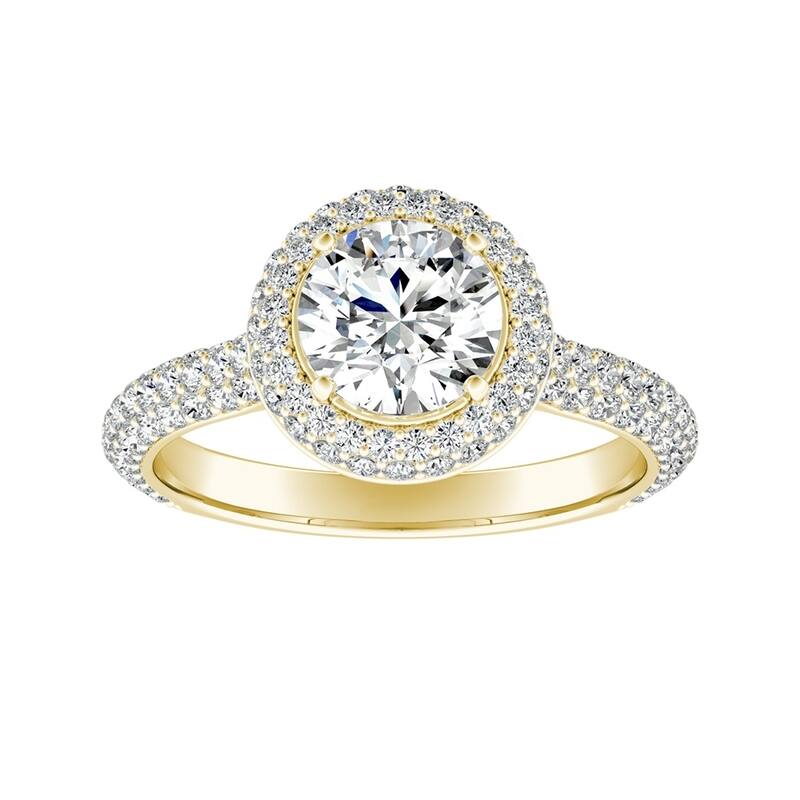 Auriya 14k Gold Double Edged 4ct Moissanite and 3/4ctw Pave Halo Diamond Engagement Ring