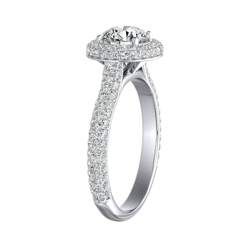 Auriya 14k Gold Double Edged 4ct Moissanite and 3/4ctw Pave Halo Diamond Engagement Ring