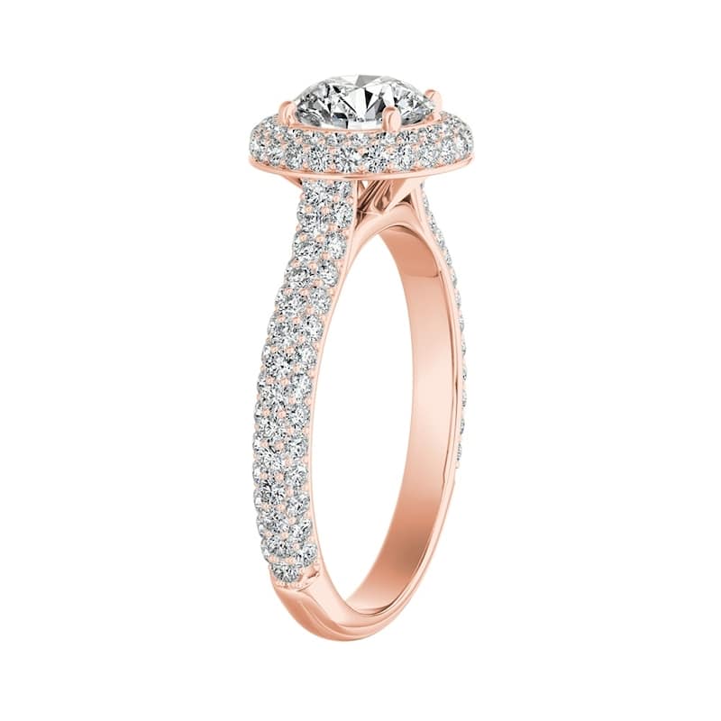 Auriya Double Edged 1 1/2ct Moissanite and 3/4ctw Pave Halo Diamond Engagement Ring 14k Gold