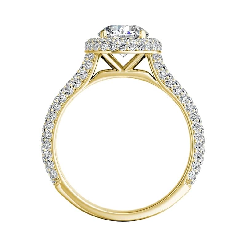 Auriya Double Edged 1 1/2ct Moissanite and 3/4ctw Pave Halo Diamond Engagement Ring 14k Gold
