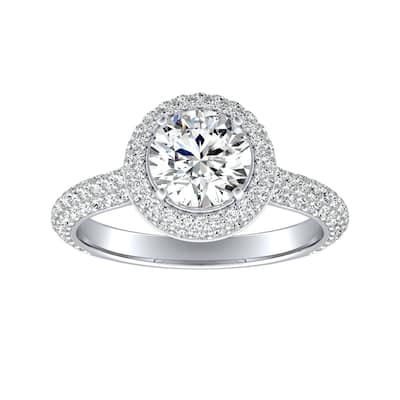 Auriya Double Edged 1 1/2ct Moissanite and 3/4ctw Pave Halo Diamond Engagement Ring 14k Gold