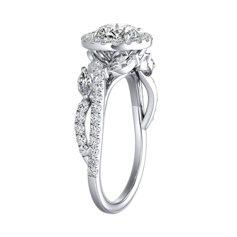 Auriya Vintage Fleur 1 1/2ct Round Moissanite and 3/4ctw Halo Diamond Engagement Ring 14K Gold