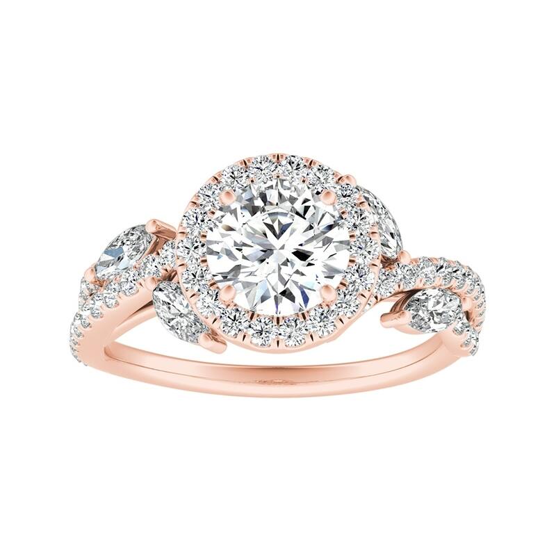 Auriya Vintage Fleur 1 1/2ct Round Moissanite and 3/4ctw Halo Diamond Engagement Ring 14K Gold