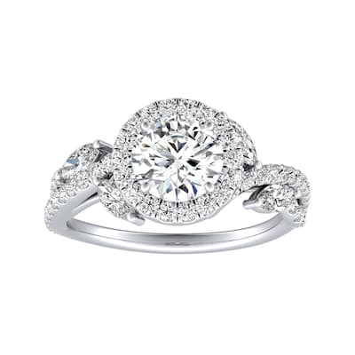 Auriya Vintage Fleur 1ct Round Moissanite and 3/4ctw Halo Diamond Engagement Ring 14K Gold