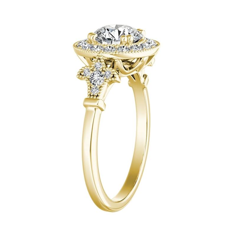 Auriya Vintage 1/2ct Round Moissanite and 1/3ctw Halo Diamond Engagement Ring 14k Gold