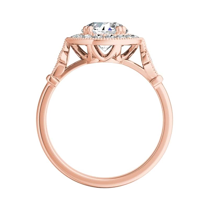 Auriya Vintage 1/2ct Round Moissanite and 1/3ctw Halo Diamond Engagement Ring 14k Gold