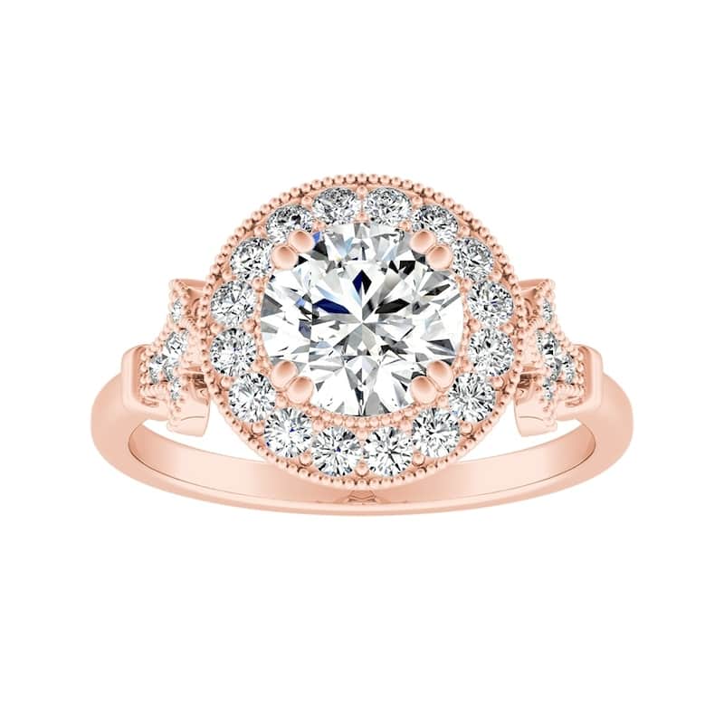 Auriya Vintage 1 1/2ct Round Moissanite and 1/3ctw Halo Diamond Engagement Ring 14k Gold