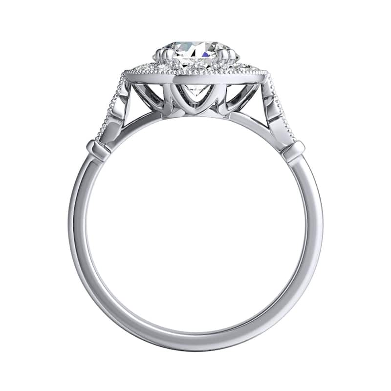 Auriya Vintage 1 1/2ct Round Moissanite and 1/3ctw Halo Diamond Engagement Ring 14k Gold