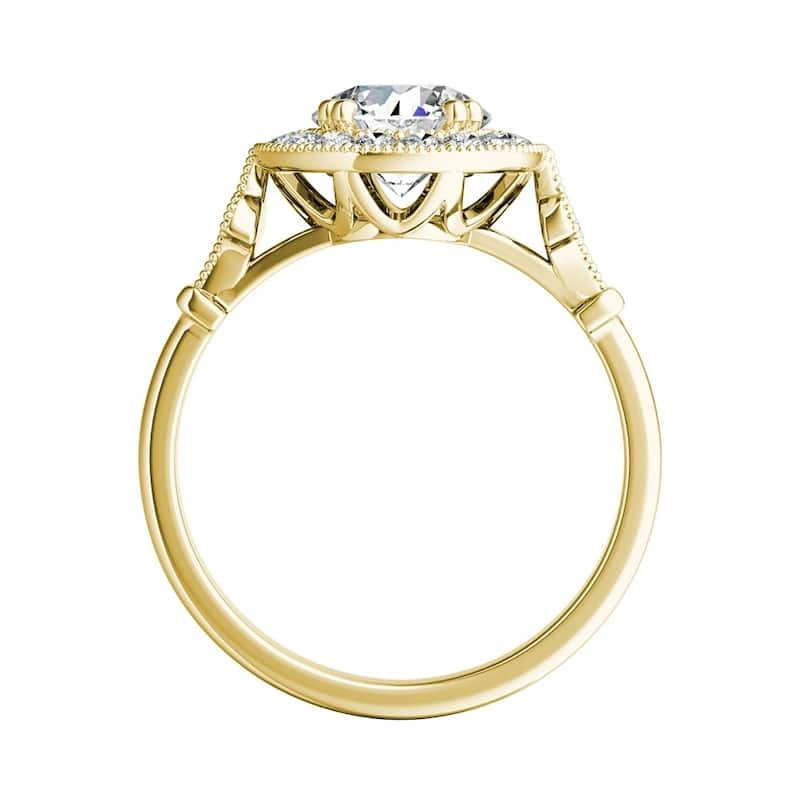 Auriya Vintage 1 1/2ct Round Moissanite and 1/3ctw Halo Diamond Engagement Ring 14k Gold