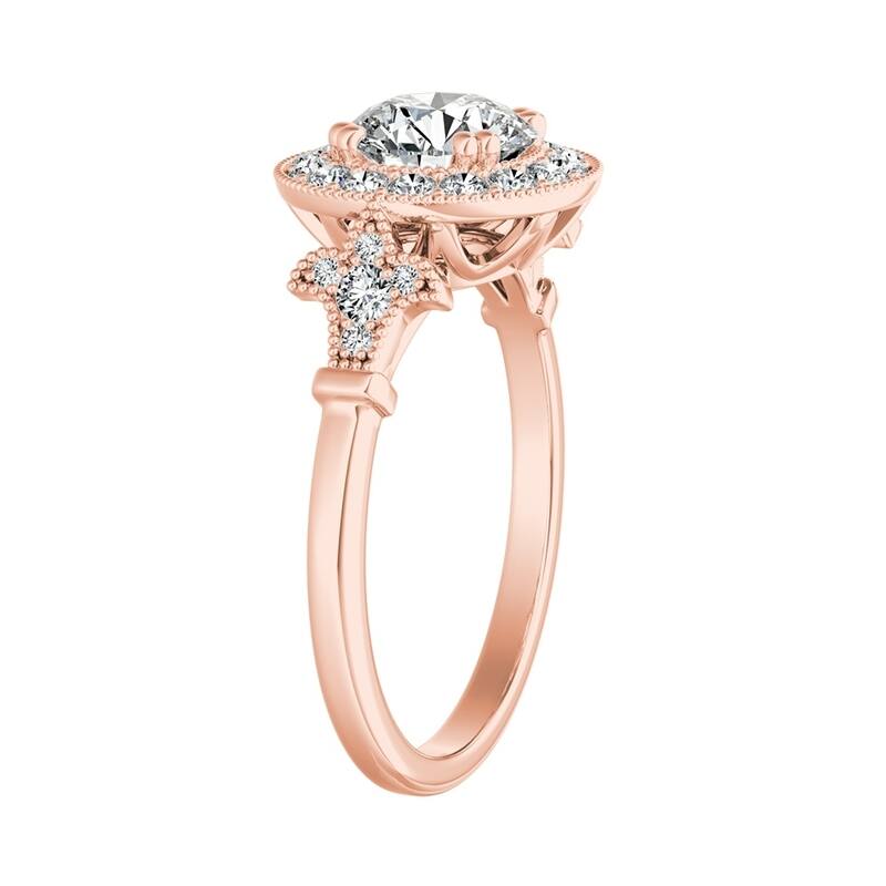 Auriya Vintage 1 1/2ct Round Moissanite and 1/3ctw Halo Diamond Engagement Ring 14k Gold
