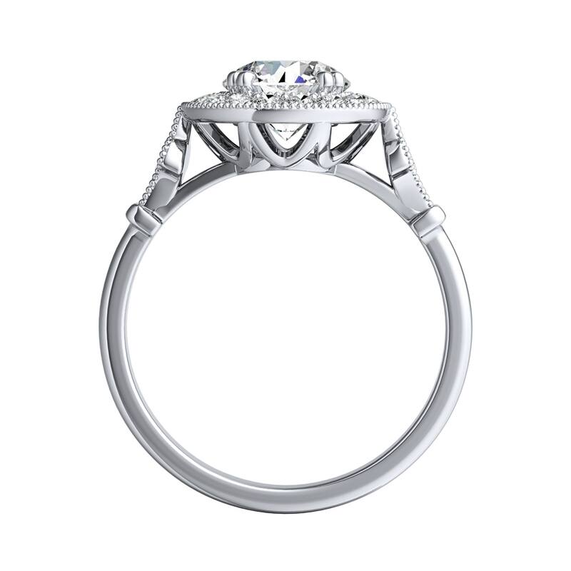 Auriya 14k Gold Vintage 4ct Round Moissanite and 1/3ctw Halo Diamond Engagement Ring