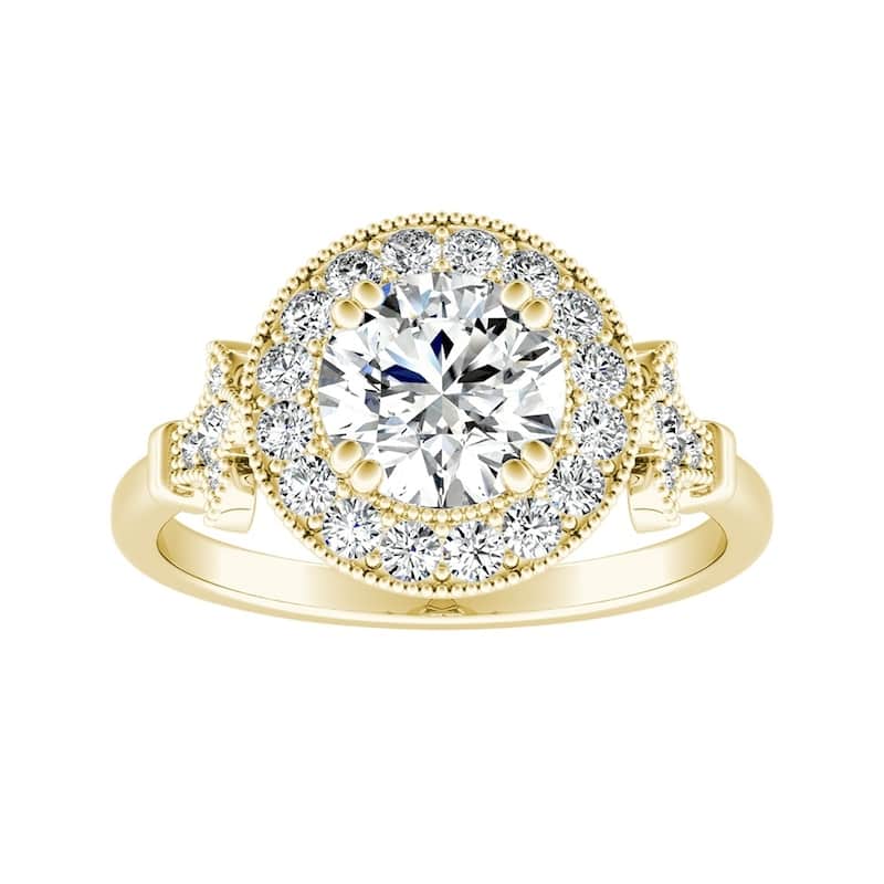Auriya 14k Gold Vintage 4ct Round Moissanite and 1/3ctw Halo Diamond Engagement Ring