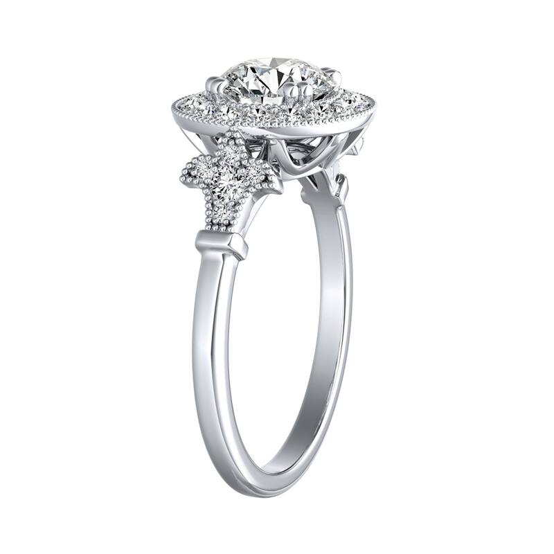 Auriya 14k Gold Vintage 4ct Round Moissanite and 1/3ctw Halo Diamond Engagement Ring