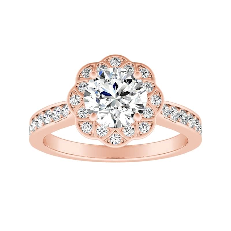 Auriya Vintage 3/4ct Round Moissanite and 1/3ctw Halo Diamond Engagement Ring 14K Gold