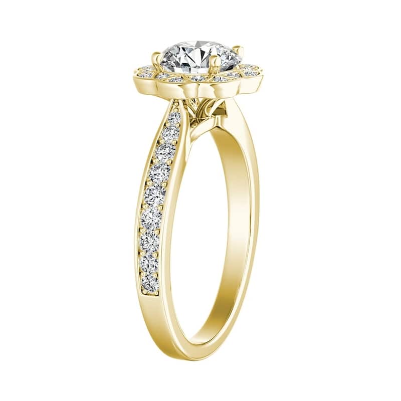 Auriya Vintage 3/4ct Round Moissanite and 1/3ctw Halo Diamond Engagement Ring 14K Gold