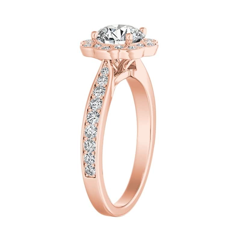 Auriya Vintage 3/4ct Round Moissanite and 1/3ctw Halo Diamond Engagement Ring 14K Gold