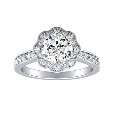 Auriya Vintage 3/4ct Round Moissanite and 1/3ctw Halo Diamond Engagement Ring 14K Gold