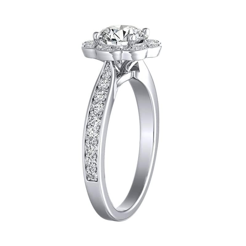 Auriya 14k Gold Vintage 3ct Round Moissanite and 1/3ctw Halo Diamond Engagement Ring