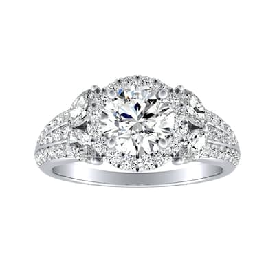 Auriya Round 2ct Moissanite and 3/4ctw Halo Diamond Engagement Ring 14K