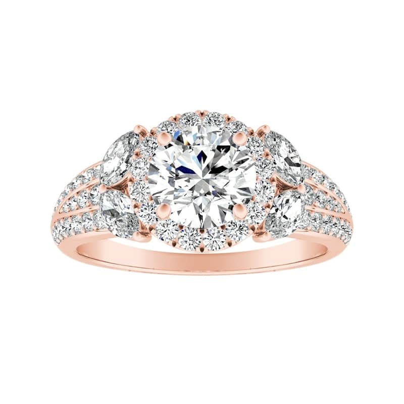 Auriya 14k Gold Round 4ct Moissanite and 3/4ctw Halo Diamond Engagement Ring 14K