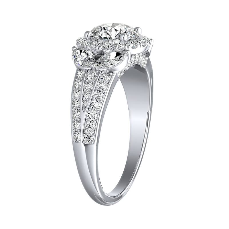 Auriya 14k Gold Round 4ct Moissanite and 3/4ctw Halo Diamond Engagement Ring 14K