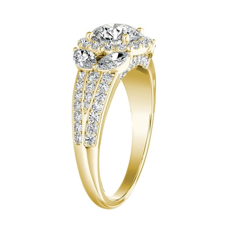 Auriya 14k Gold Round 4ct Moissanite and 3/4ctw Halo Diamond Engagement Ring 14K