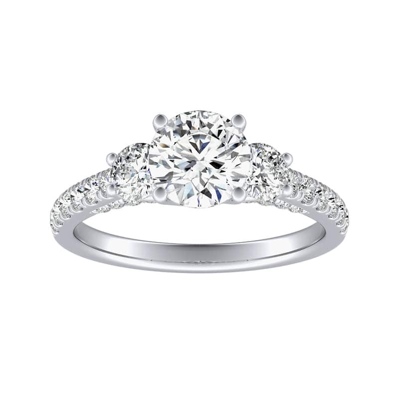 Auriya 3-Stone 3/4ct Round Moissanite and 7/8ct Diamond Engagement Ring 14K Gold