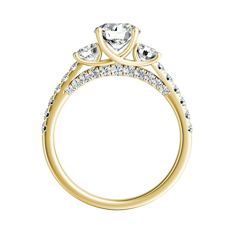 Auriya 3-Stone 1ct Round Moissanite and 7/8ct Diamond Engagement Ring 14K Gold