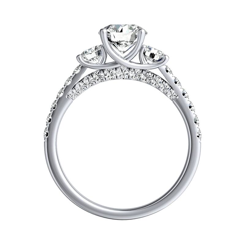 Auriya 3-Stone 1ct Round Moissanite and 7/8ct Diamond Engagement Ring 14K Gold