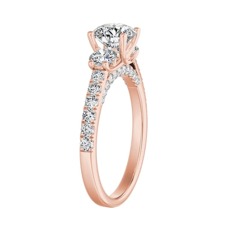 Auriya 3-Stone 1ct Round Moissanite and 7/8ct Diamond Engagement Ring 14K Gold